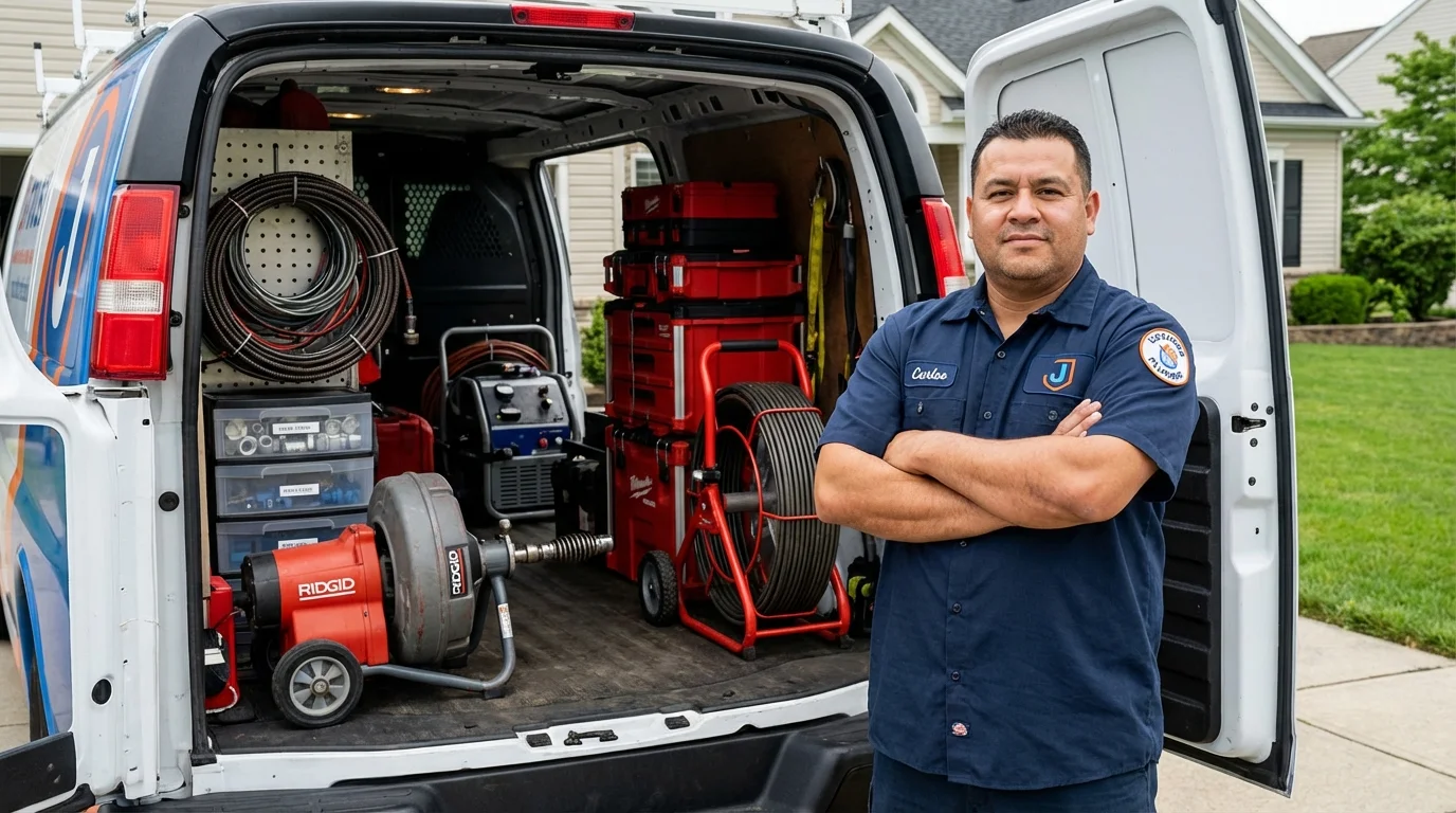 Professional drain cleaning equipment and Johns Plumbing LLC plumber in Tarkio