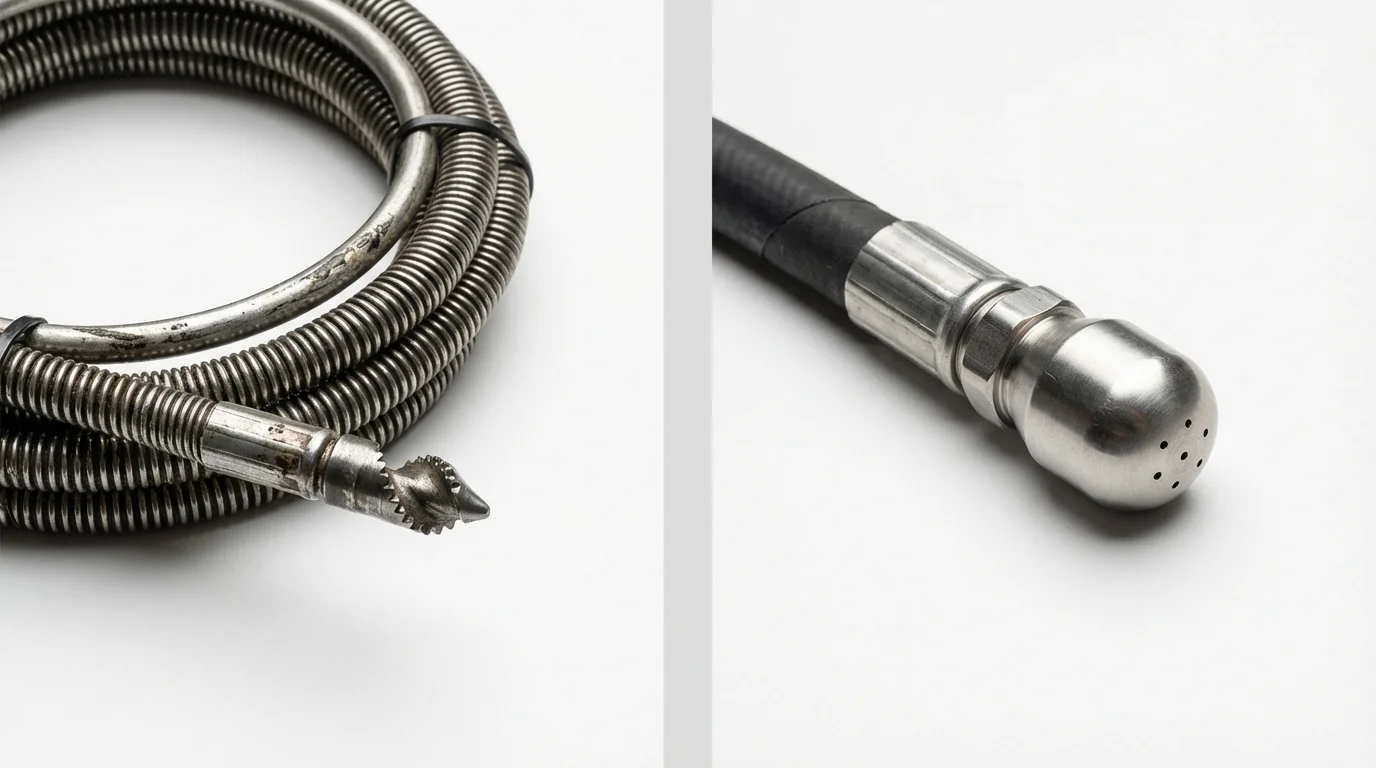 Drain snake cable and hydro jetting nozzle used for drain cleaning in Tarkio, MO