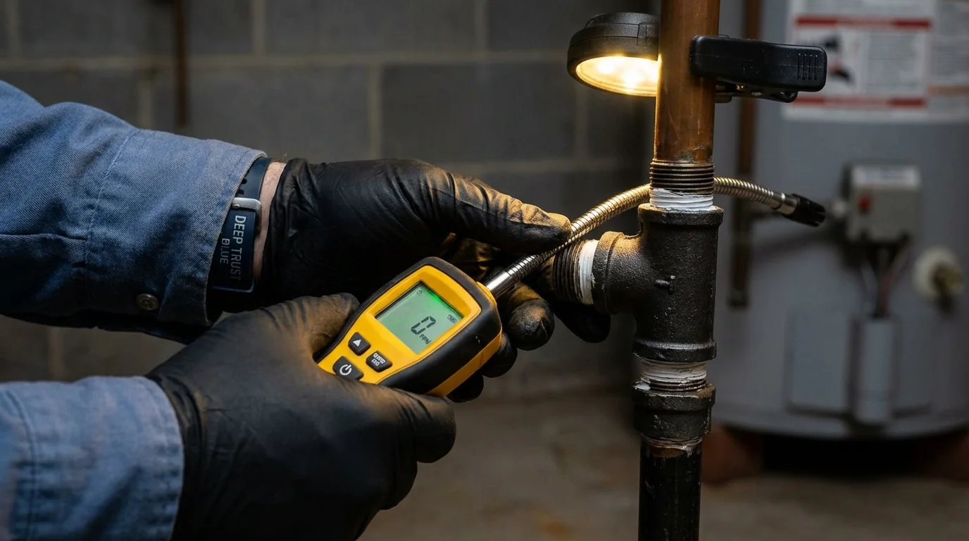 Gas leak detection with electronic sniffer by Johns Plumbing LLC in Tarkio