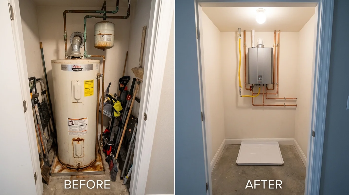 Tank water heater versus wall-mounted tankless unit comparison for Tarkio, MO homeowners